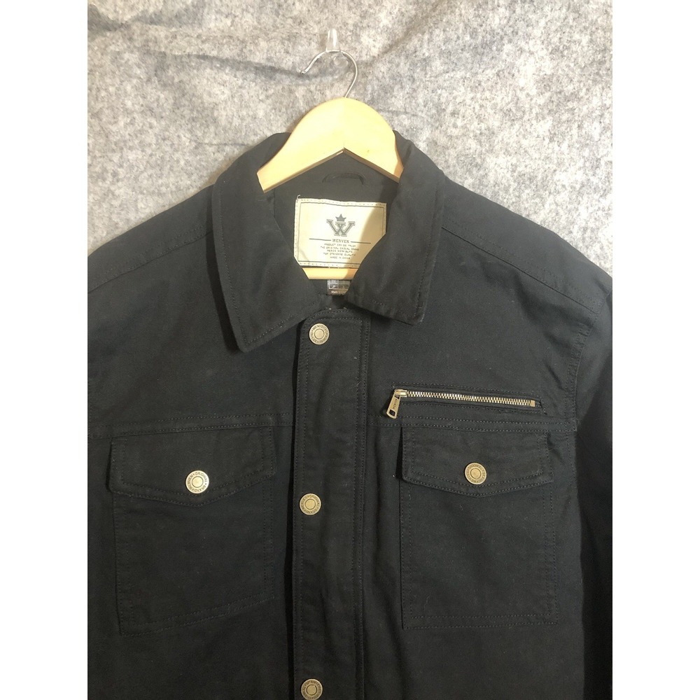 WenVen‎ Jacket Men Medium Black Denim Canvas Workwear Military Moto Field w Tags